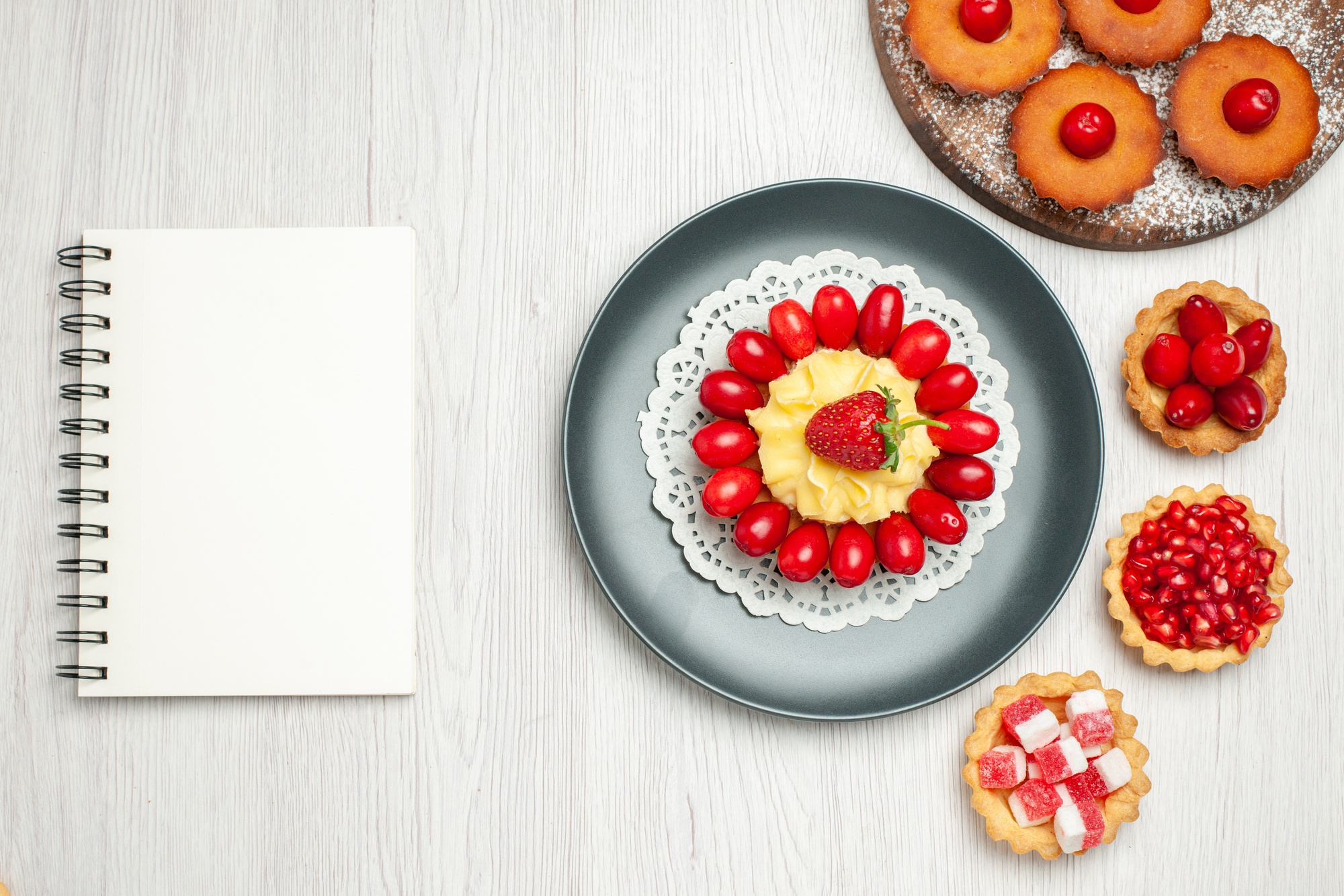 Flatlay of plated desserts from student submissions